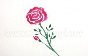 Desenho de uma rosa com cores de guache