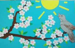 Applique "Bird on a flowering branch"