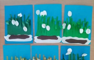 Об'ємна весняна аплікація "Проліски" з кольорового паперу Об'ємна весняна аплікація "Проліски" з кольорового паперу