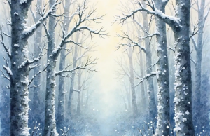 Sal + acuarela: texturas mágicas para paisajes Paisaje de acuarela con textura de sal, un bosque mágico de invierno