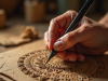 Gravação em papelão: simples como as crianças, espetacular como os profissionais As mãos de um artista esculpindo um padrão intrincado em papelão ondulado