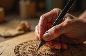 Гравиране върху картон: просто като за деца, ефектно като за професионалисти Ръцете на художник, който издълбава сложен модел върху велпапе