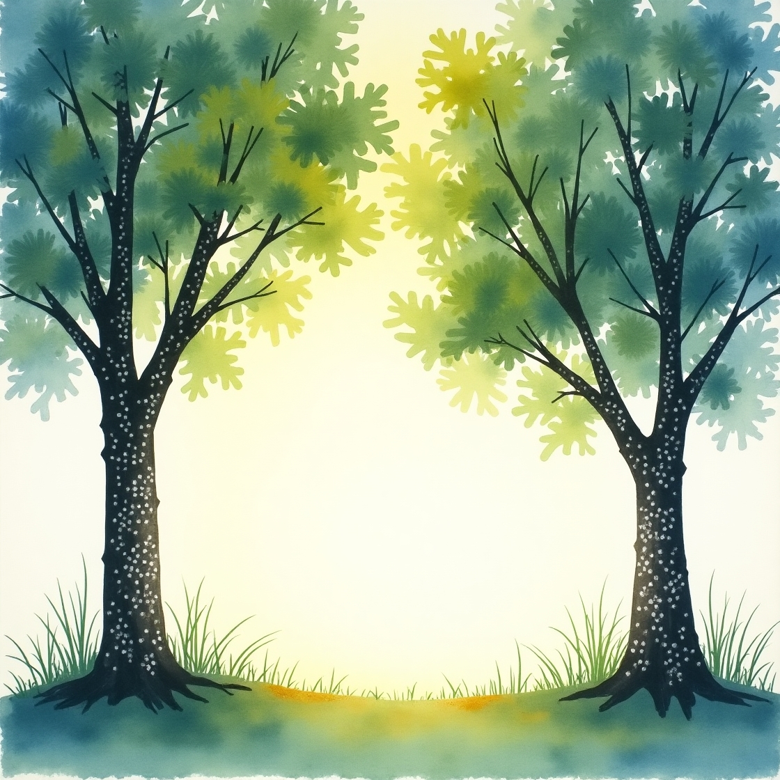 Árvores em aquarela com textura de sal