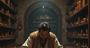 Drawing symmetrical patterns through glass: the magic of reflections Ancient Persian artist creating symmetrical ornamentation using a metal plate mirror