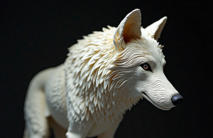 🐾 Sculptures animales hyperréalistes en papier : comment capturer la texture de la fourrure et des plumes Gros plan d'une sculpture en papier représentant un loup