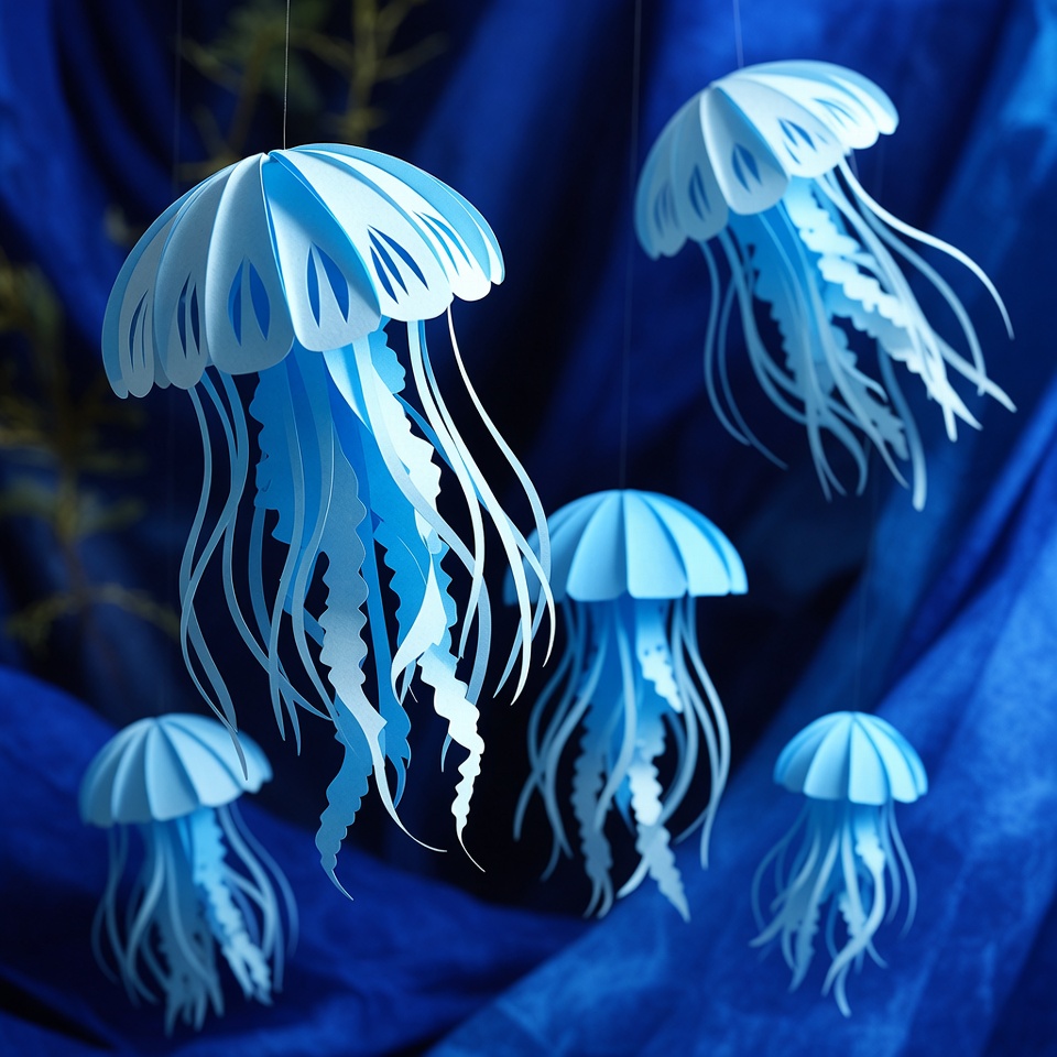 Готовая композиция с несколькими бумажными медузами