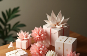 🎁 Hediye paketleri için origami: kağıt işçiliği yoluyla duygu verme sanatı Zarif kompozisyon: origami teknikleriyle sarılmış birkaç hediye - kutular, zarflar, dekoratif çiçekler, hepsi aynı tarzda