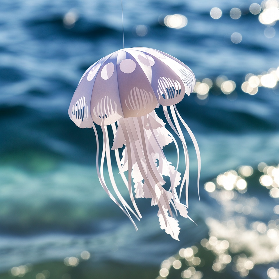 Изящная бумажная медуза в технике киригами