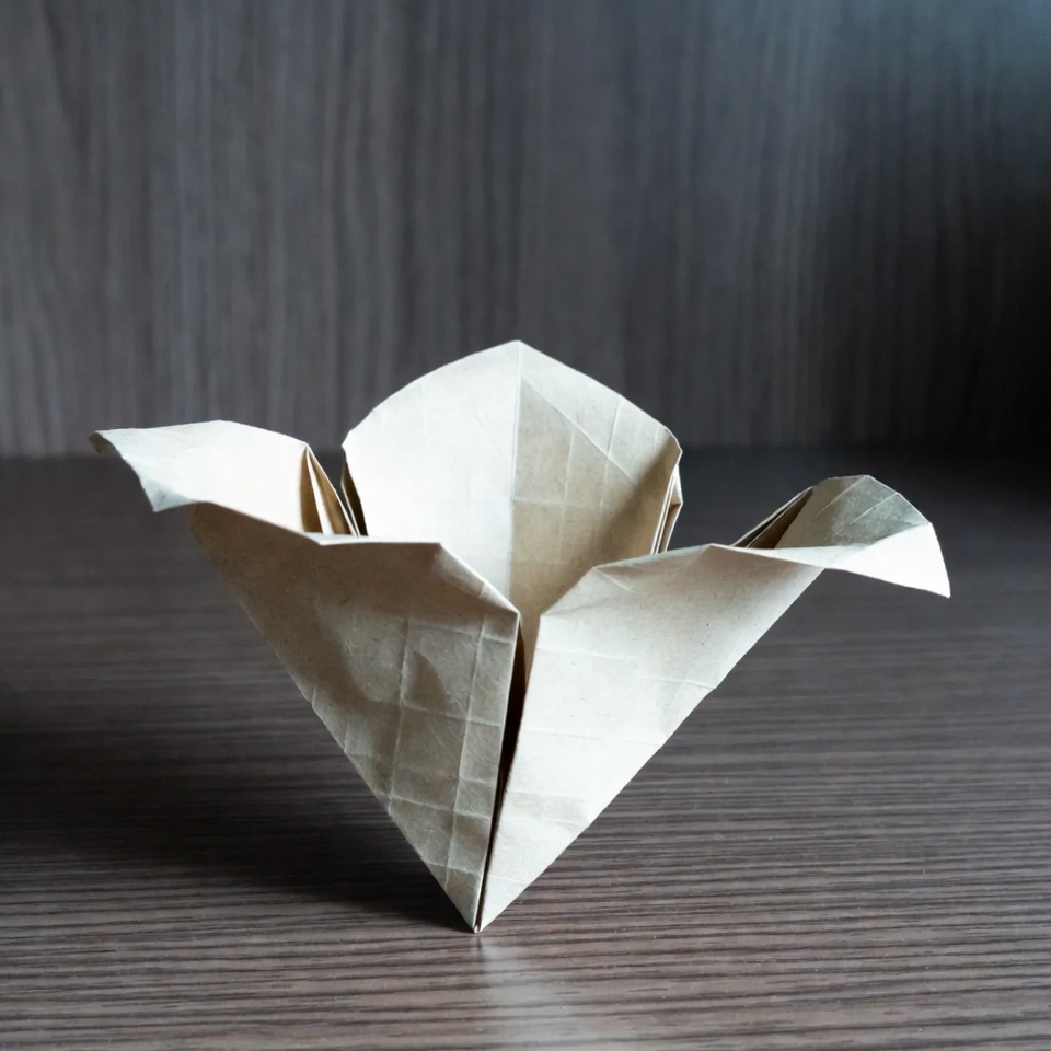 Объемный бутон оригами-розы перед финальным этапом сборки.
