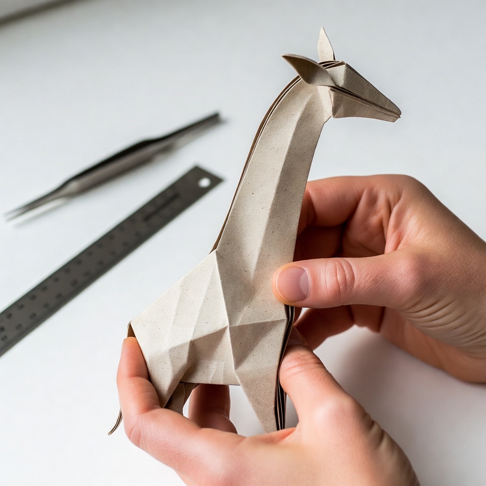 Die Nassfalttechnik von Akira Yoshizawa in Aktion - eine skulpturale Form aus Papier.