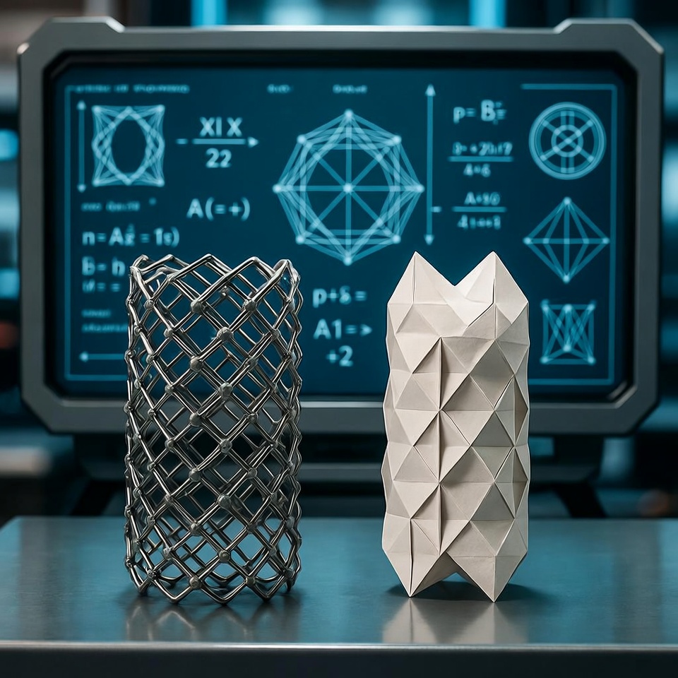 Anwendung der Origami-Prinzipien auf die moderne Medizin: ein Papiermodell und ein medizinischer Stent mit der gleichen Entfaltungsgeometrie.