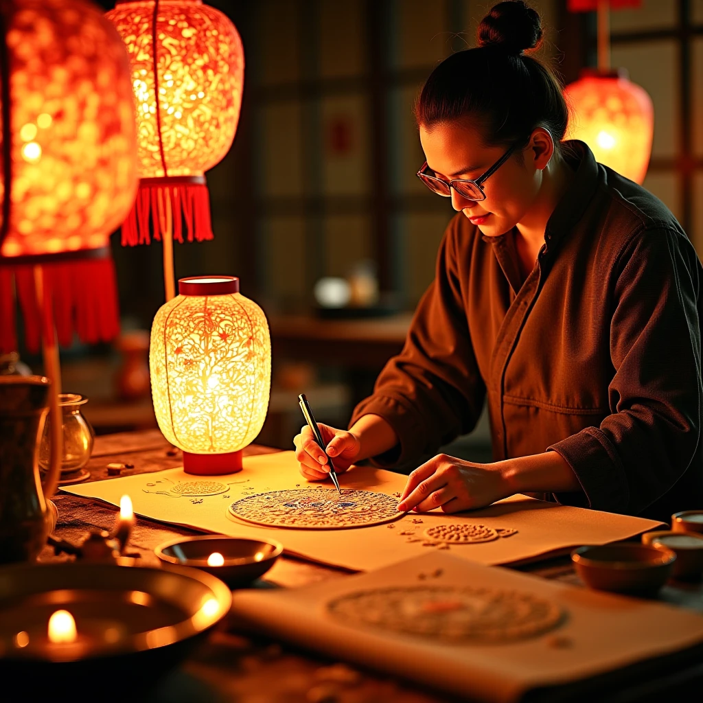 Древний китайский мастер за работой: вырезание бумажных узоров для декорирования фонарей и шкатулок в XII веке.